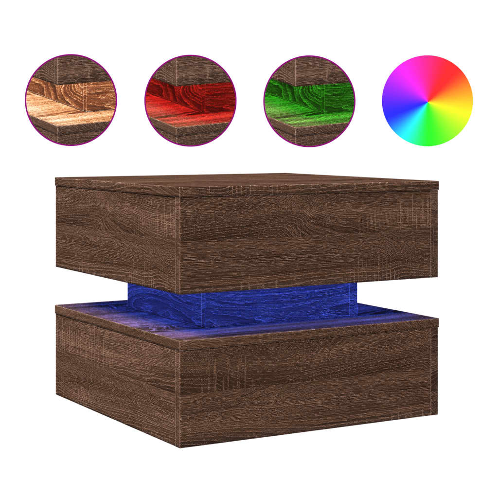 Coffee Table with LED Lights Brown Oak 50x50x40 cm