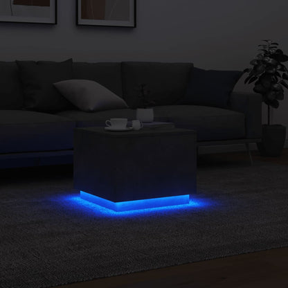 Coffee Table with LED Lights Concrete Grey 50x50x40 cm