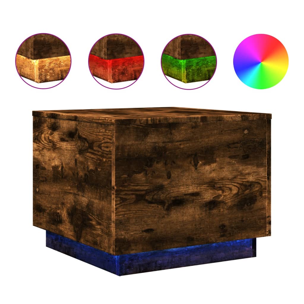 Coffee Table with LED Lights Smoked Oak 50x50x40 cm