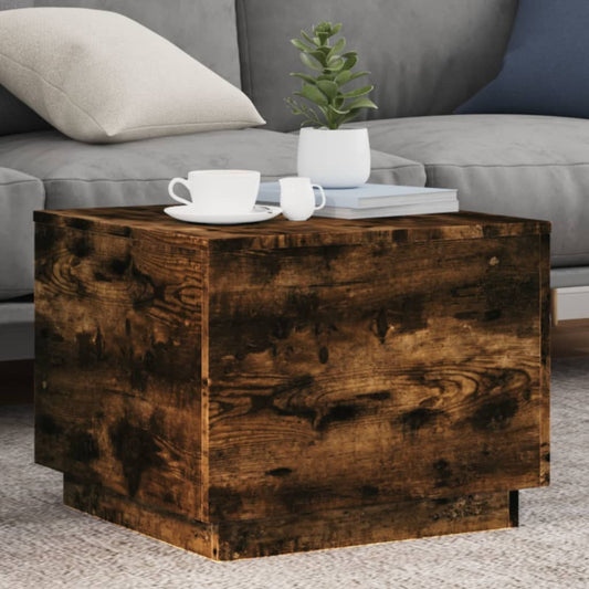 Coffee Table with LED Lights Smoked Oak 50x50x40 cm