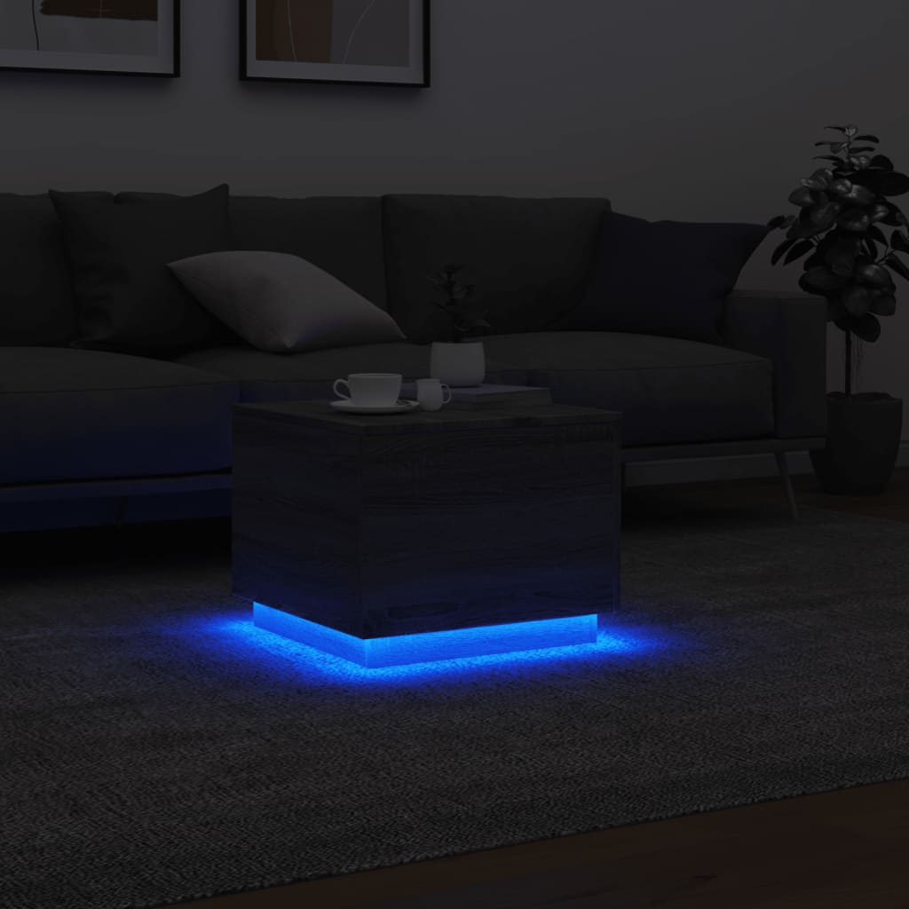 Coffee Table with LED Lights Grey Sonoma 50x50x40 cm