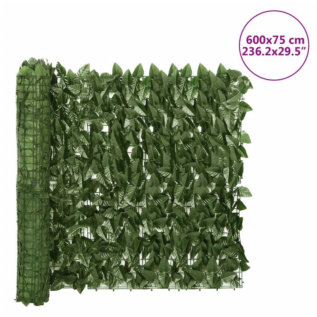 Balcony Privacy Screen with Dark Green Leaves 600x75 cm