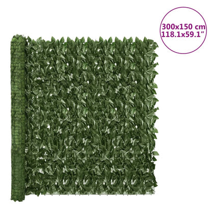 Balcony Privacy Screen with Dark Green Leaves 300x150 cm