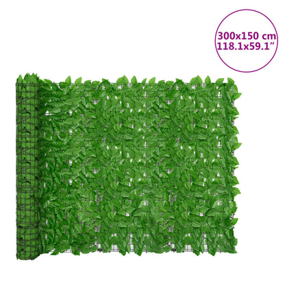 Balcony Privacy Screen with Green Leaves 300x150 cm