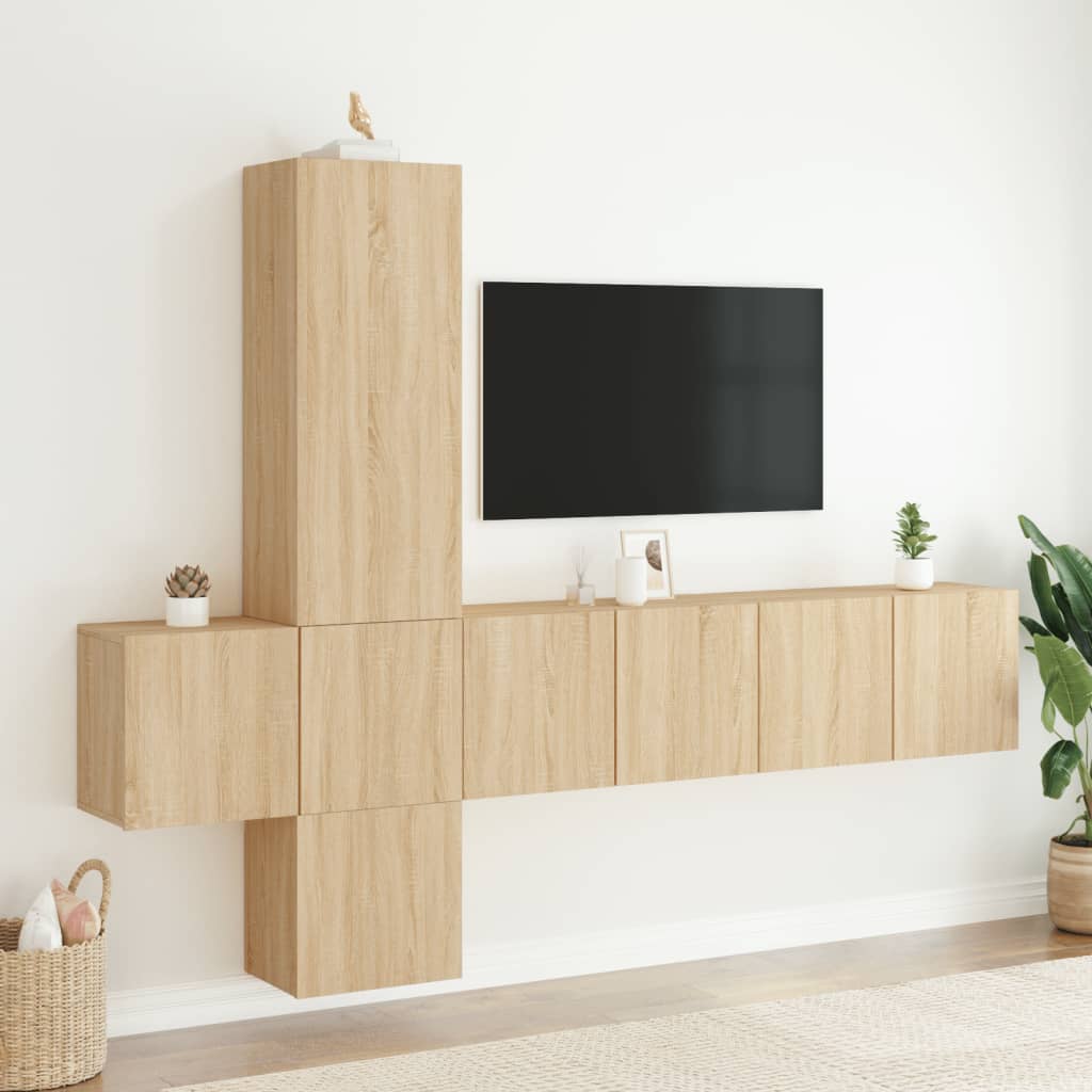 5 Piece TV Wall Units Sonoma Oak Engineered Wood