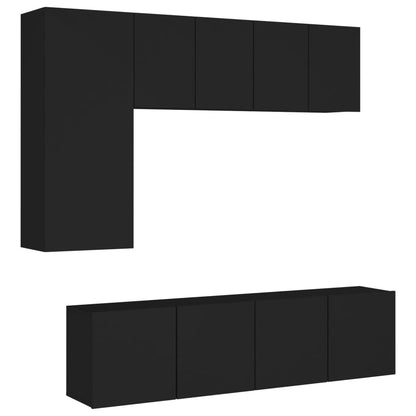 5 Piece TV Wall Units Black Engineered Wood