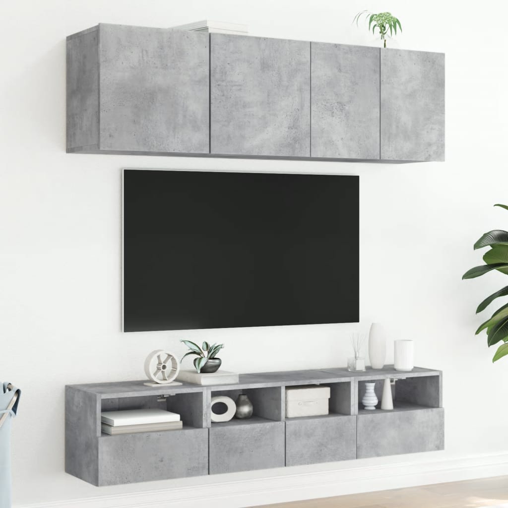 5 Piece TV Wall Units Concrete Grey Engineered Wood