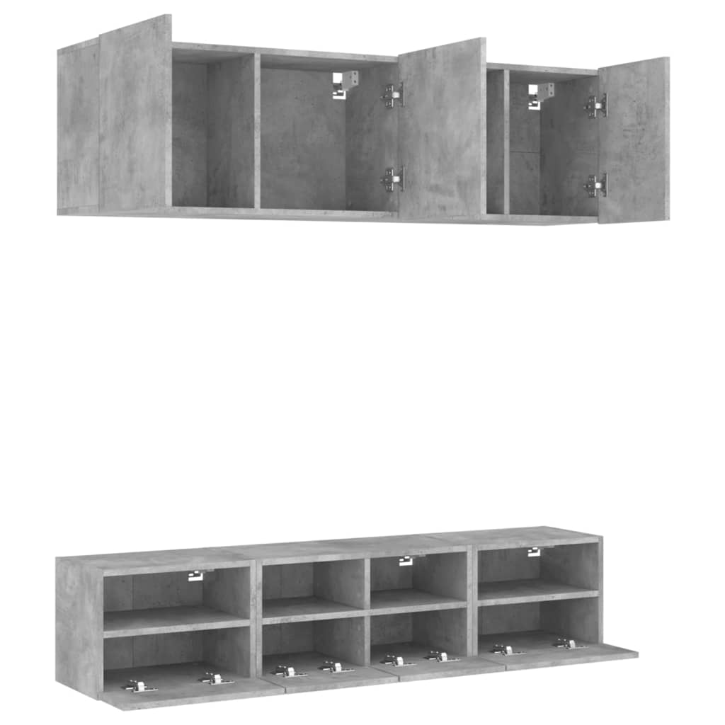 5 Piece TV Wall Units Concrete Grey Engineered Wood