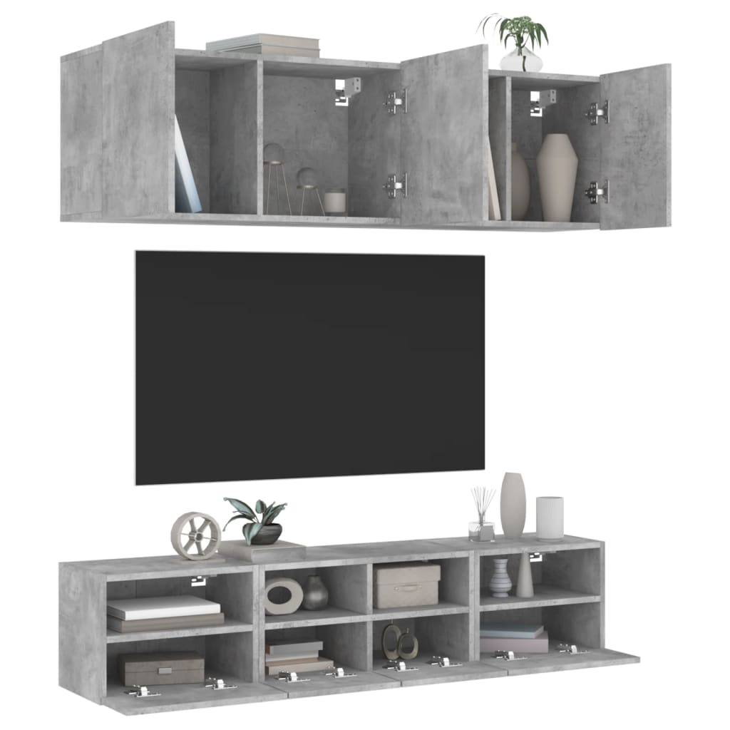 5 Piece TV Wall Units Concrete Grey Engineered Wood