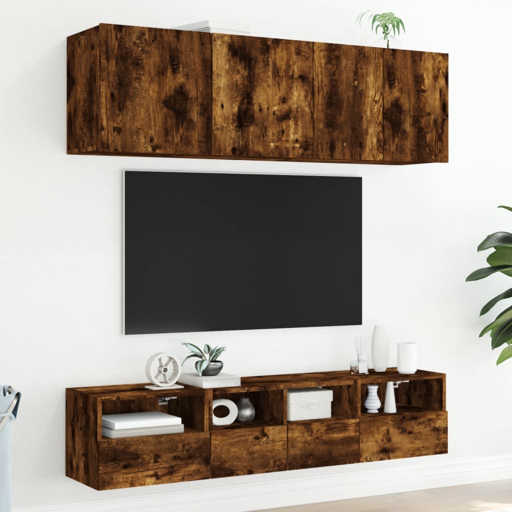 5 Piece TV Wall Units Smoked Oak Engineered Wood