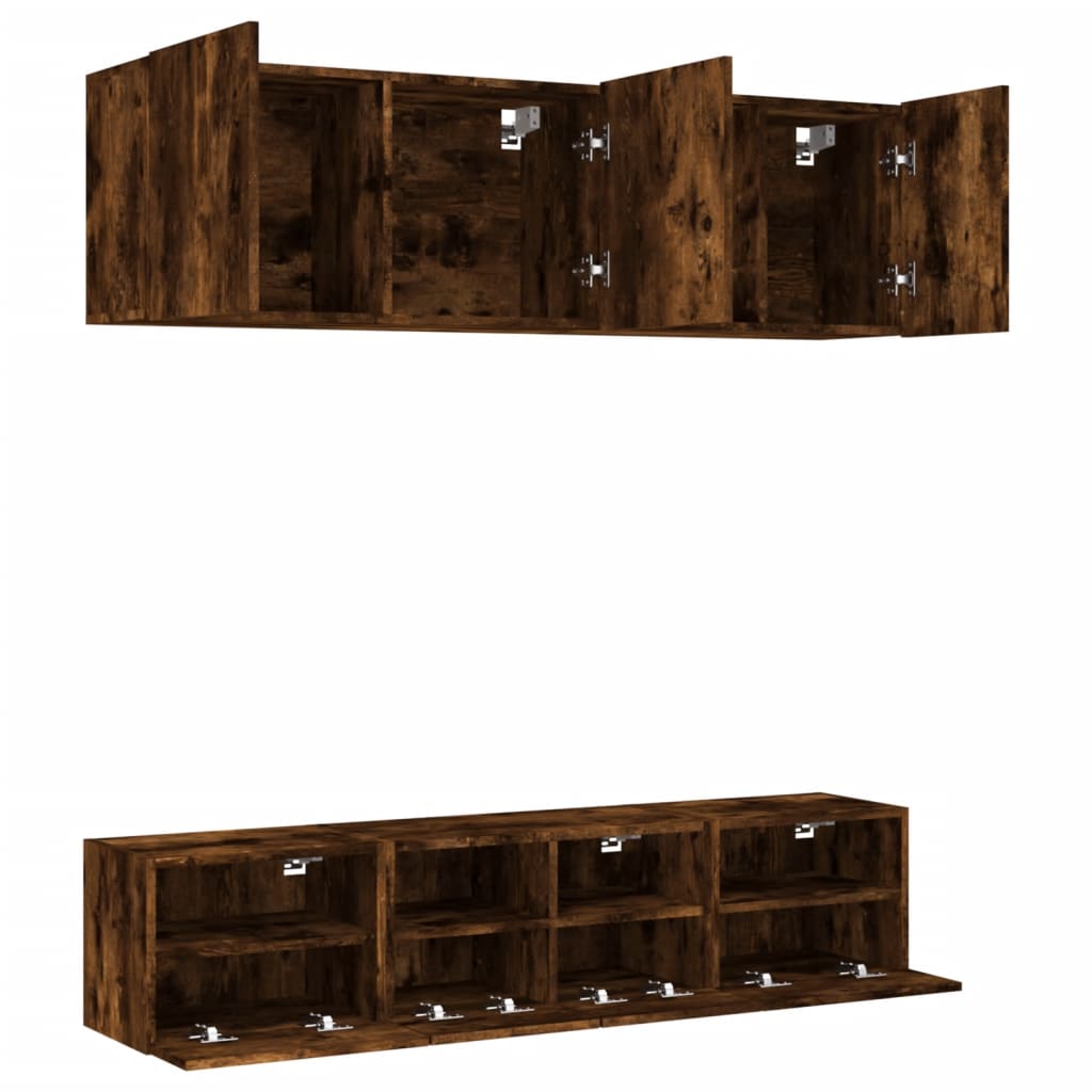 5 Piece TV Wall Units Smoked Oak Engineered Wood