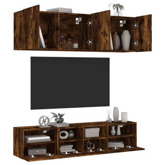 5 Piece TV Wall Units Smoked Oak Engineered Wood