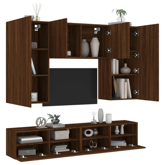 5 Piece TV Wall Units Brown Oak Engineered Wood