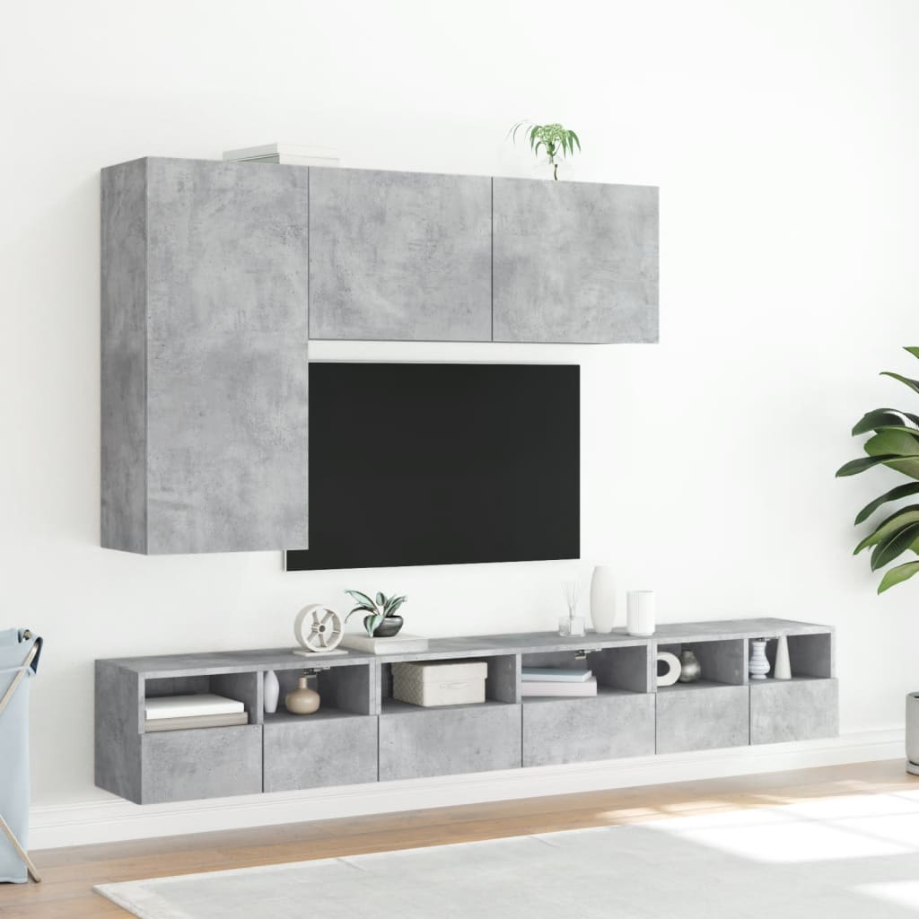 5 Piece TV Wall Cabinets Concrete Grey Engineered Wood