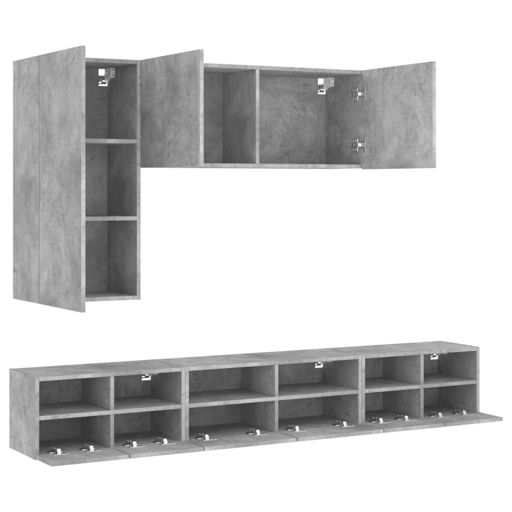 5 Piece TV Wall Cabinets Concrete Grey Engineered Wood