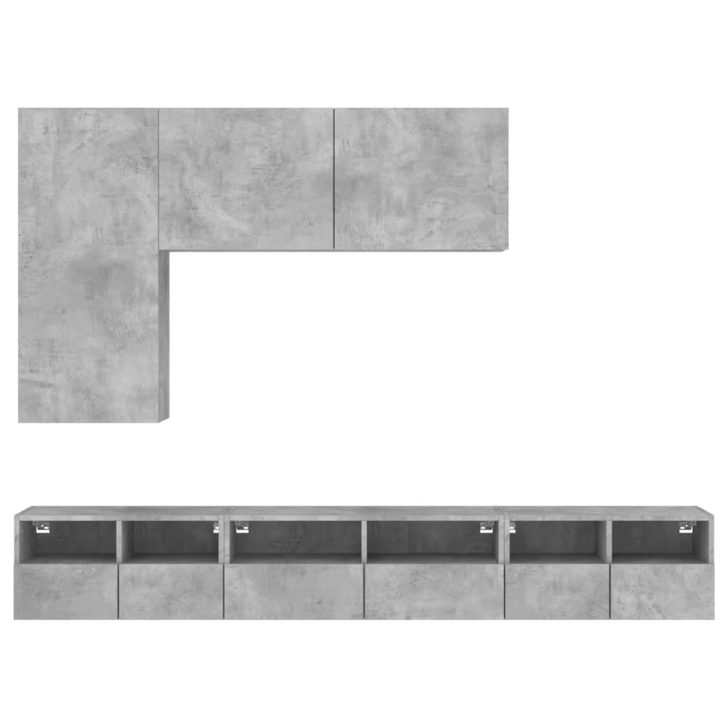 5 Piece TV Wall Cabinets Concrete Grey Engineered Wood