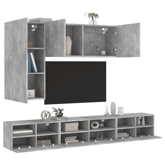 5 Piece TV Wall Cabinets Concrete Grey Engineered Wood