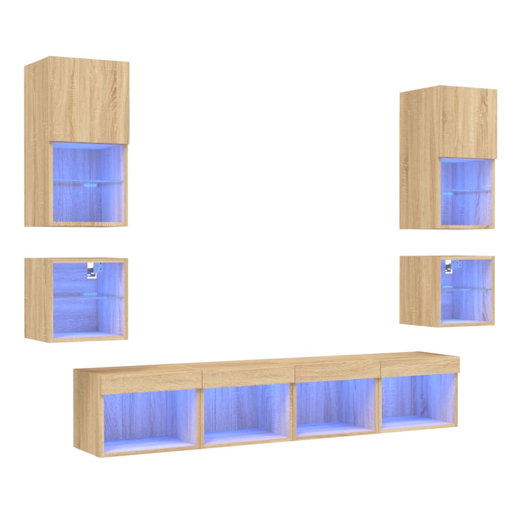 8 Piece TV Wall Units with LED Sonoma Oak Engineered Wood