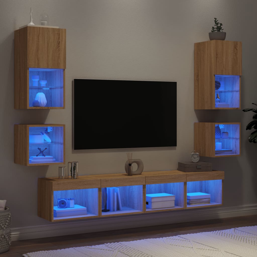 8 Piece TV Wall Units with LED Sonoma Oak Engineered Wood