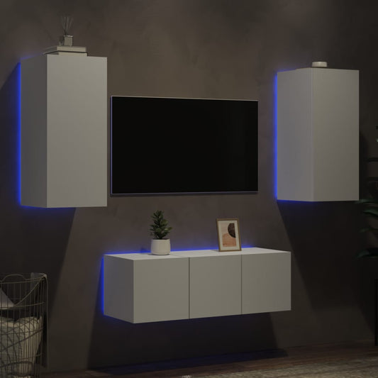 4 Piece TV Wall Units with LED White Engineered Wood