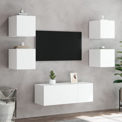 6 Piece TV Wall Units with LED White Engineered Wood