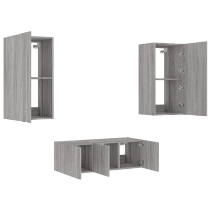 4 Piece TV Wall Units with LED Grey Sonoma Engineered Wood