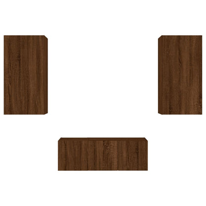 4 Piece TV Wall Units with LED Brown Oak Engineered Wood