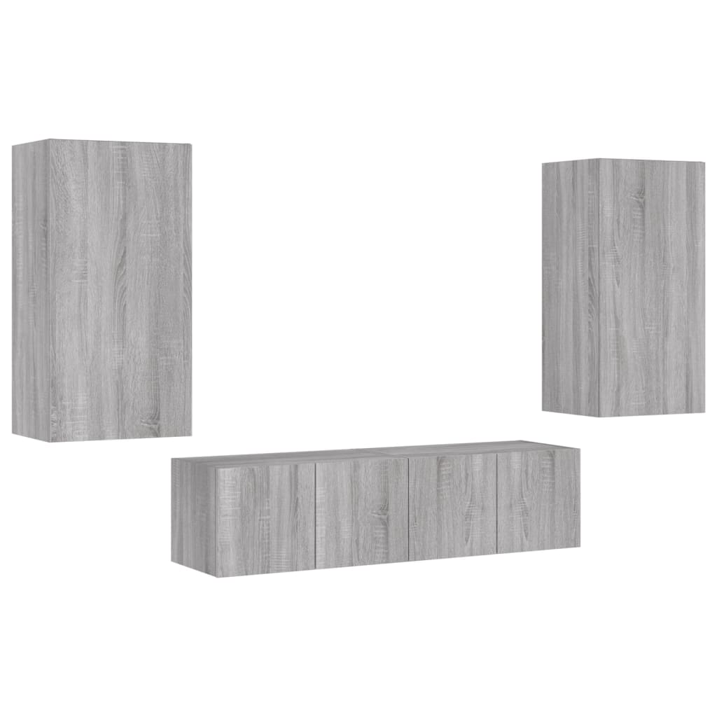 4 Piece TV Wall Units with LED Grey Sonoma Engineered Wood