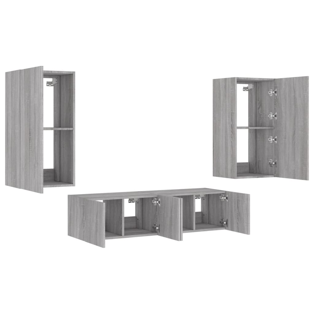 4 Piece TV Wall Units with LED Grey Sonoma Engineered Wood