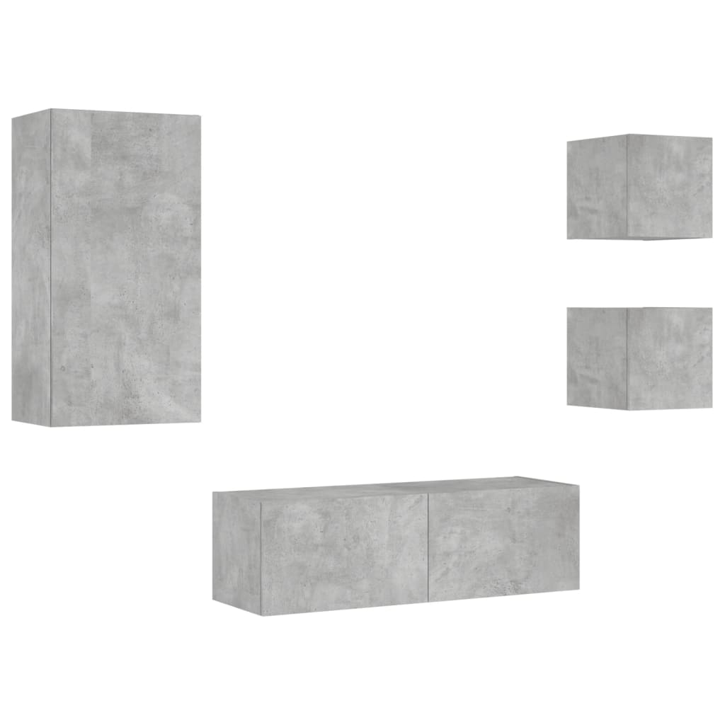 4 Piece TV Wall Cabinets with LED Lights Concrete Grey