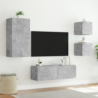 4 Piece TV Wall Cabinets with LED Lights Concrete Grey