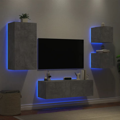 4 Piece TV Wall Cabinets with LED Lights Concrete Grey