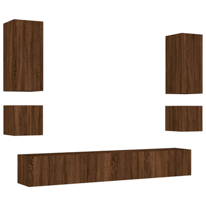 6 Piece TV Wall Cabinets with LED Lights Brown Oak