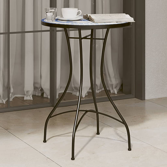 Mosaic Bistro Table Blue and White Ø50x70 cm Ceramic