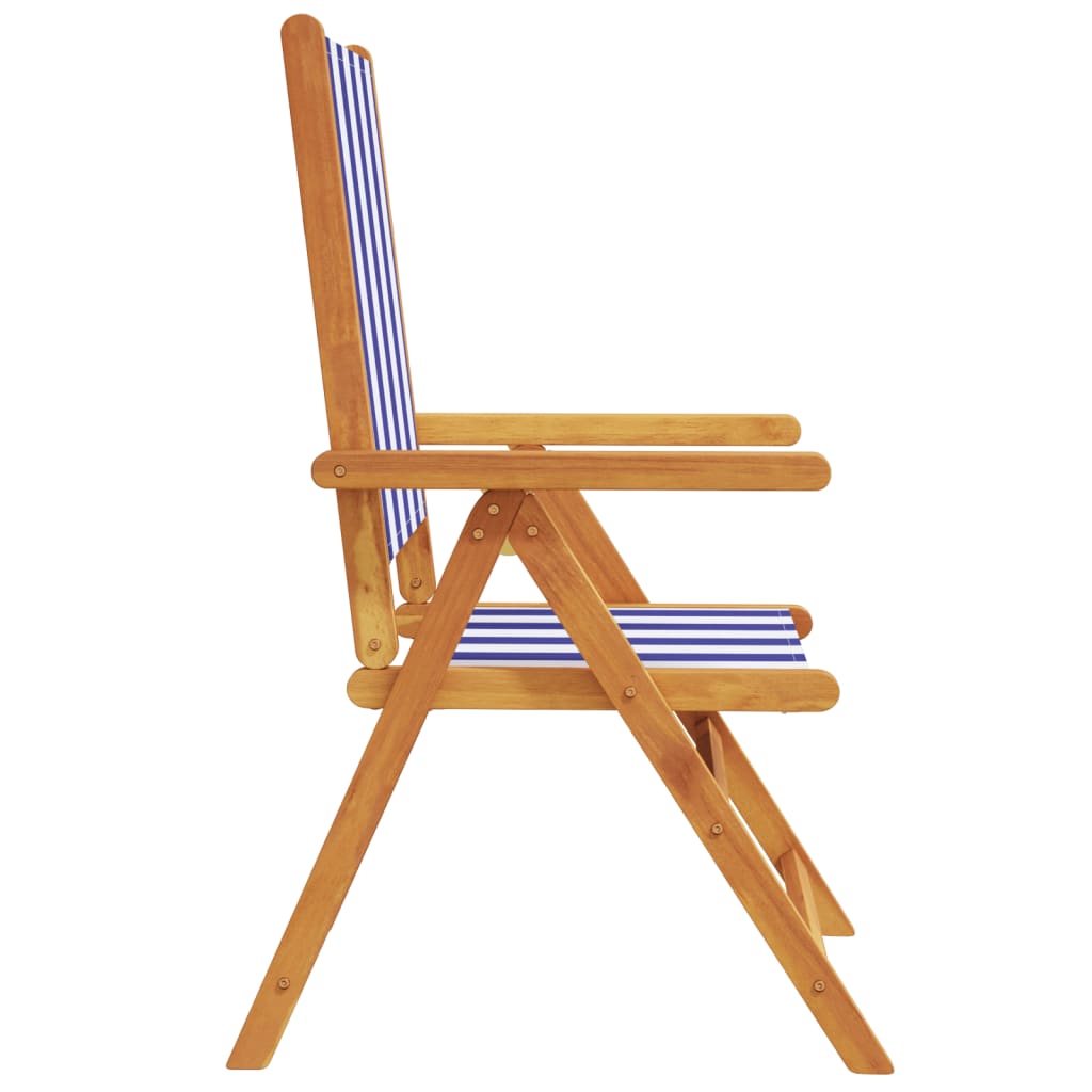 Garden Chairs 2 pcs Blue and White Solid Wood Acacia and Fabric