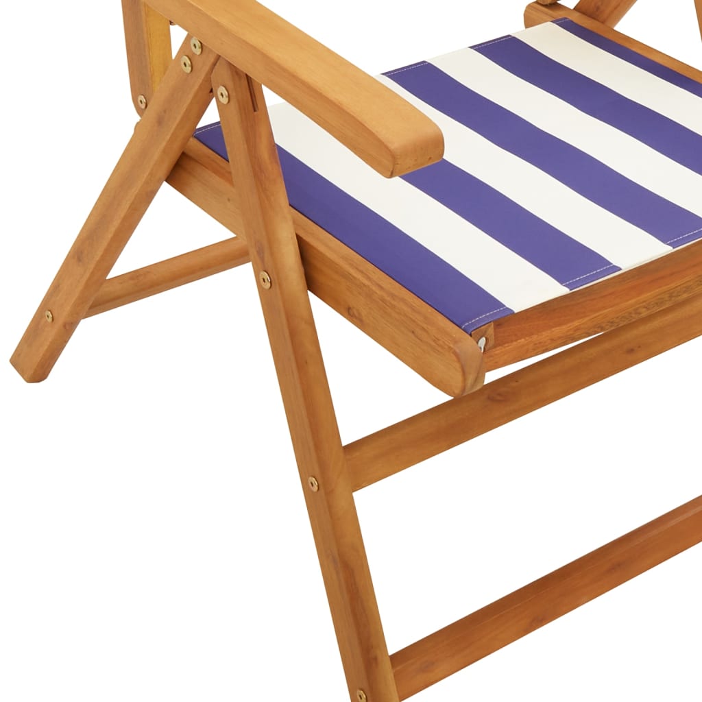 Garden Chairs 2 pcs Blue and White Solid Wood Acacia and Fabric
