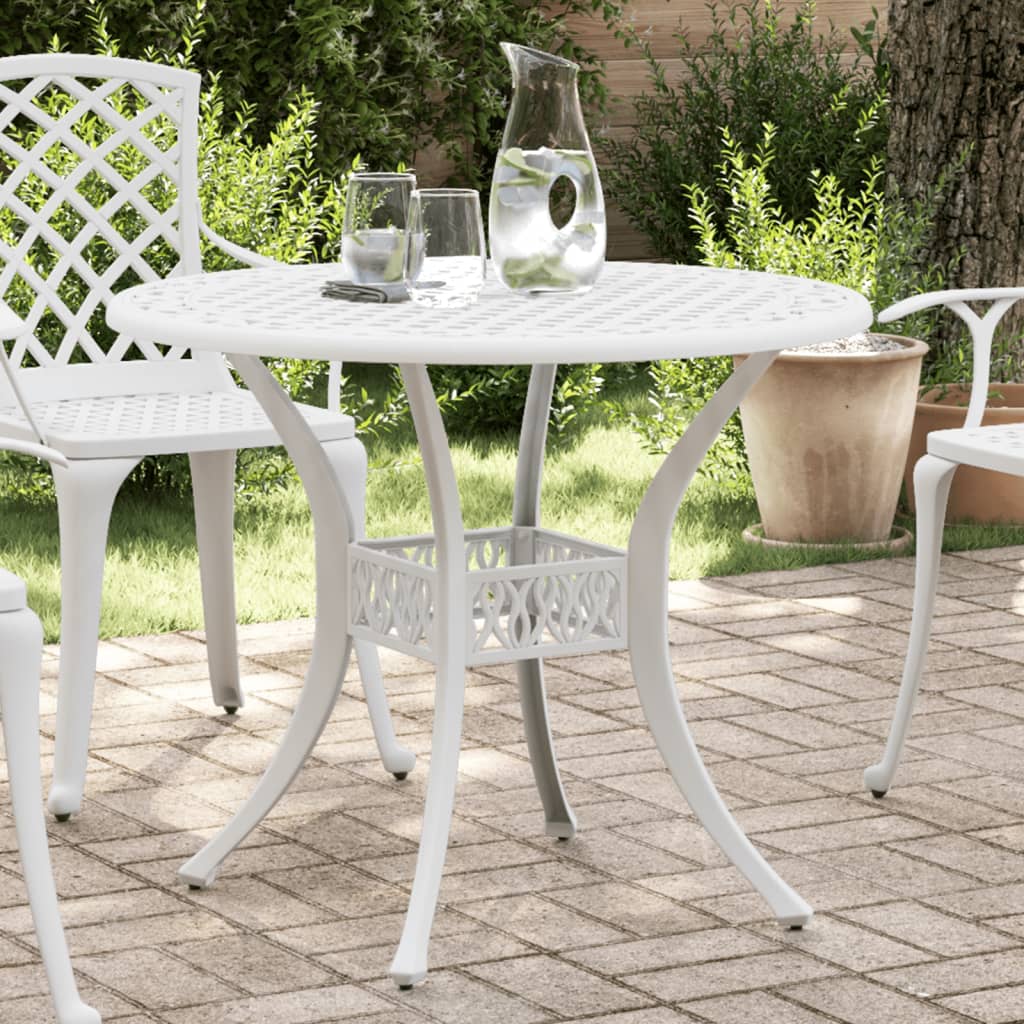 Garden Table White Ø90x75 cm Cast Aluminium