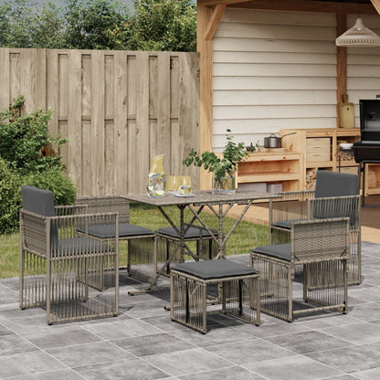 7 Piece Garden Dining Set with Cushions Grey Poly Rattan