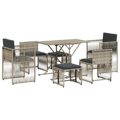 7 Piece Garden Dining Set with Cushions Light Grey Poly Rattan