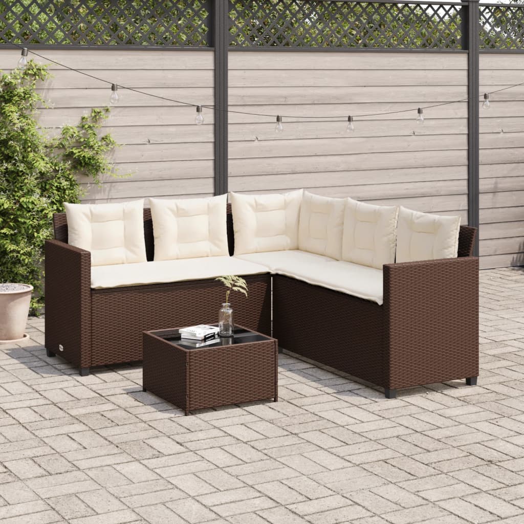 Garden Sofa with Table and Cushions L-Shaped Brown Poly Rattan