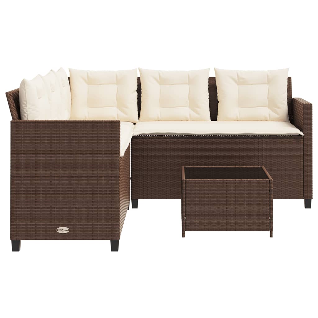 Garden Sofa with Table and Cushions L-Shaped Brown Poly Rattan