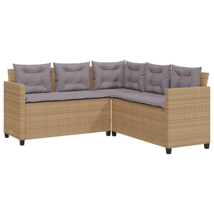 Garden Sofa with Table and Cushions L-Shaped Beige Poly Rattan