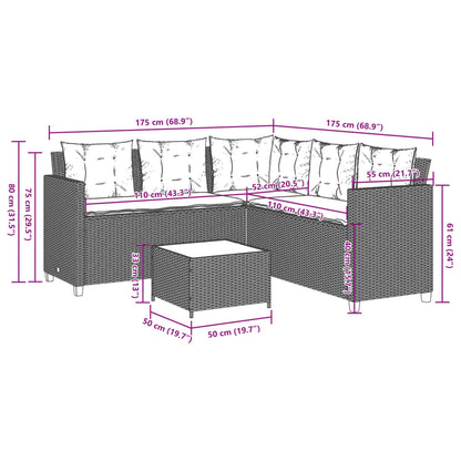 Garden Sofa with Table and Cushions L-Shaped Light Grey Poly Rattan