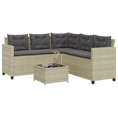 Garden Sofa with Table and Cushions L-Shaped Light Grey Poly Rattan