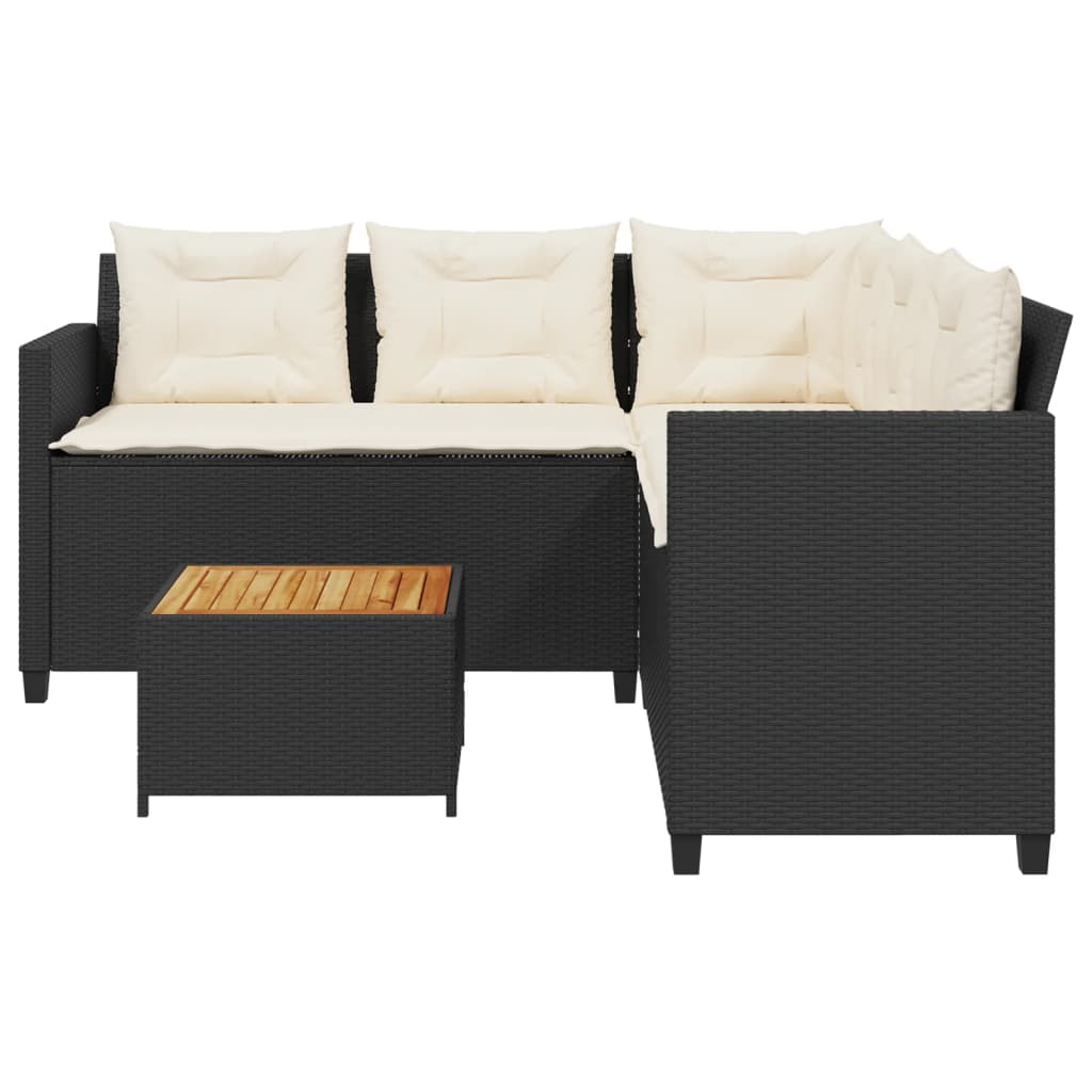 Garden Sofa with Table and Cushions L-shaped Black Poly Rattan