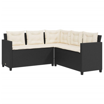 Garden Sofa with Table and Cushions L-shaped Black Poly Rattan