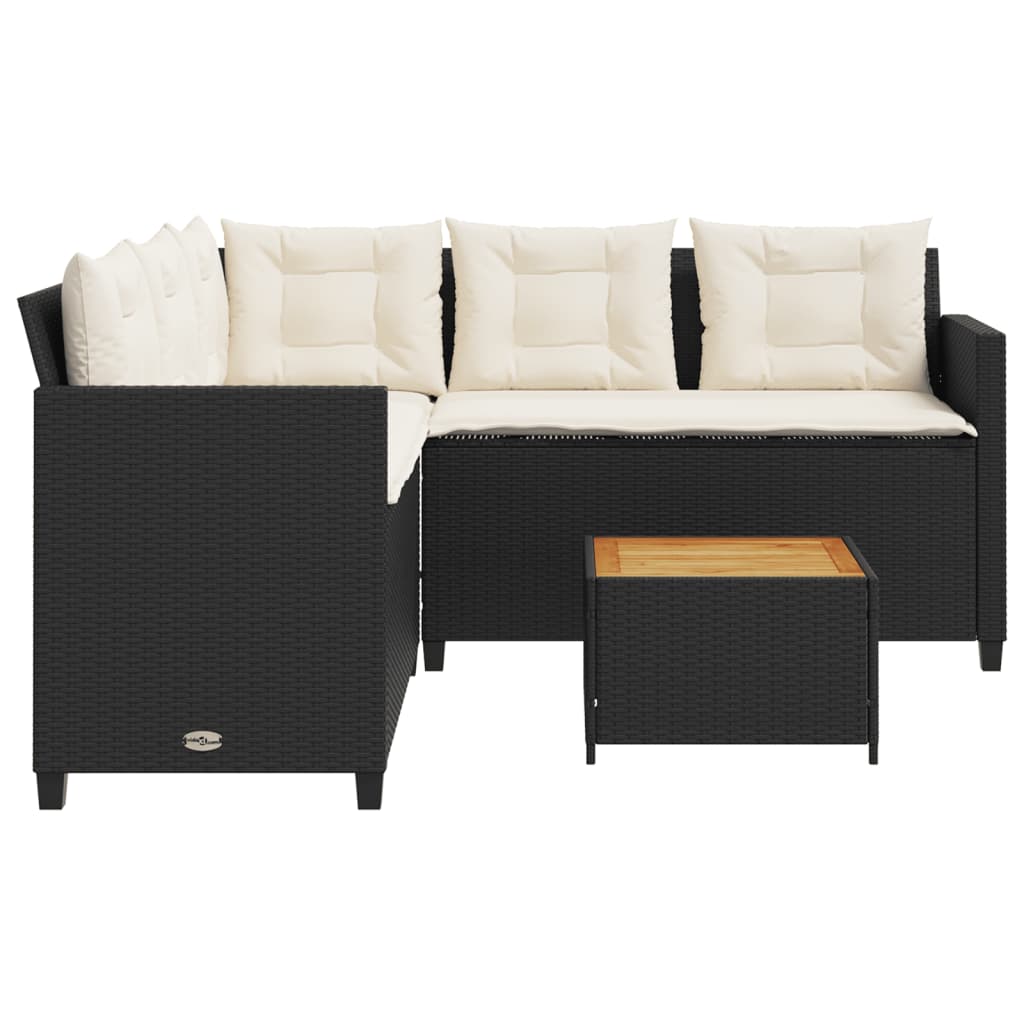 Garden Sofa with Table and Cushions L-shaped Black Poly Rattan