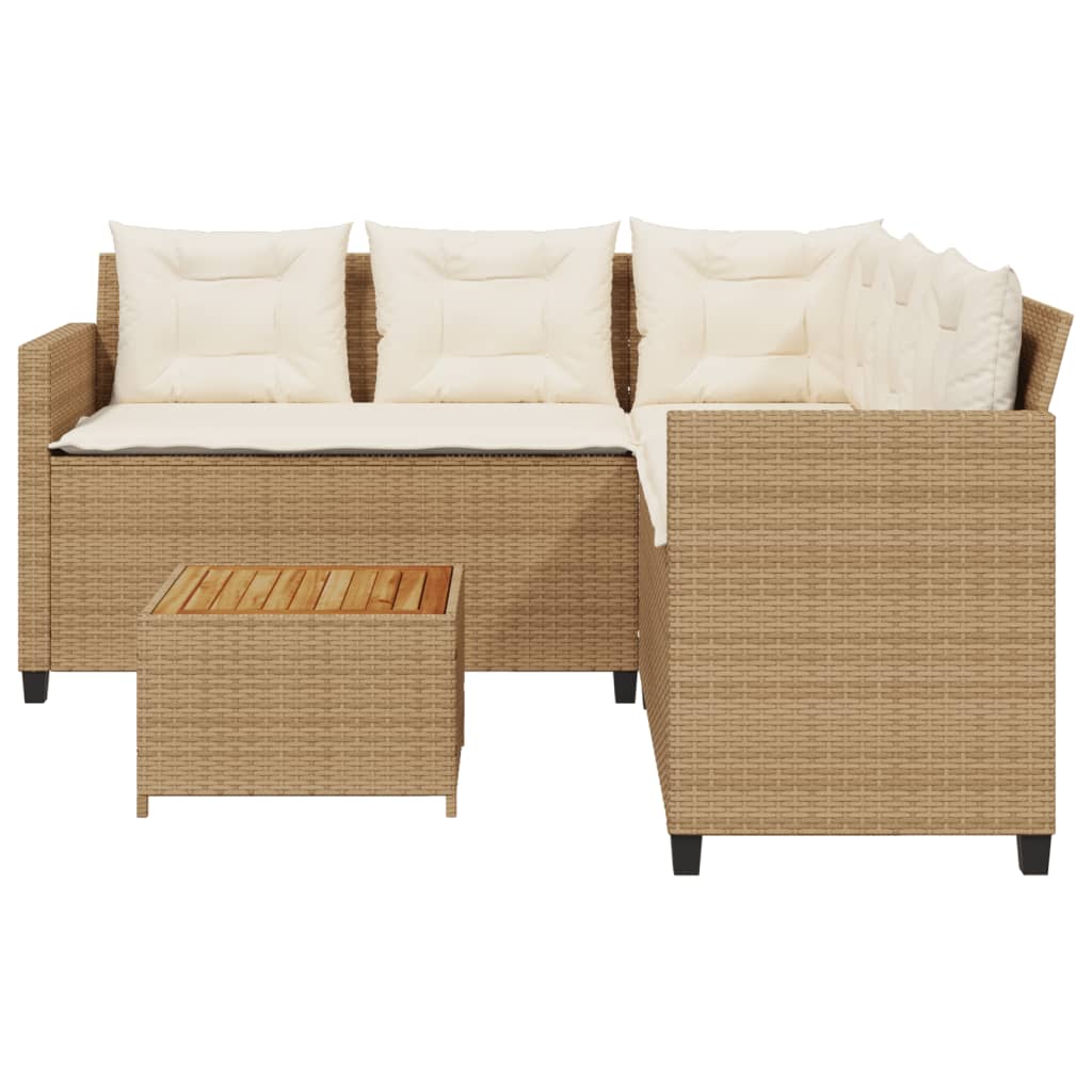 Garden Sofa with Table and Cushions L-Shaped Beige Poly Rattan