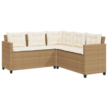 Garden Sofa with Table and Cushions L-Shaped Beige Poly Rattan