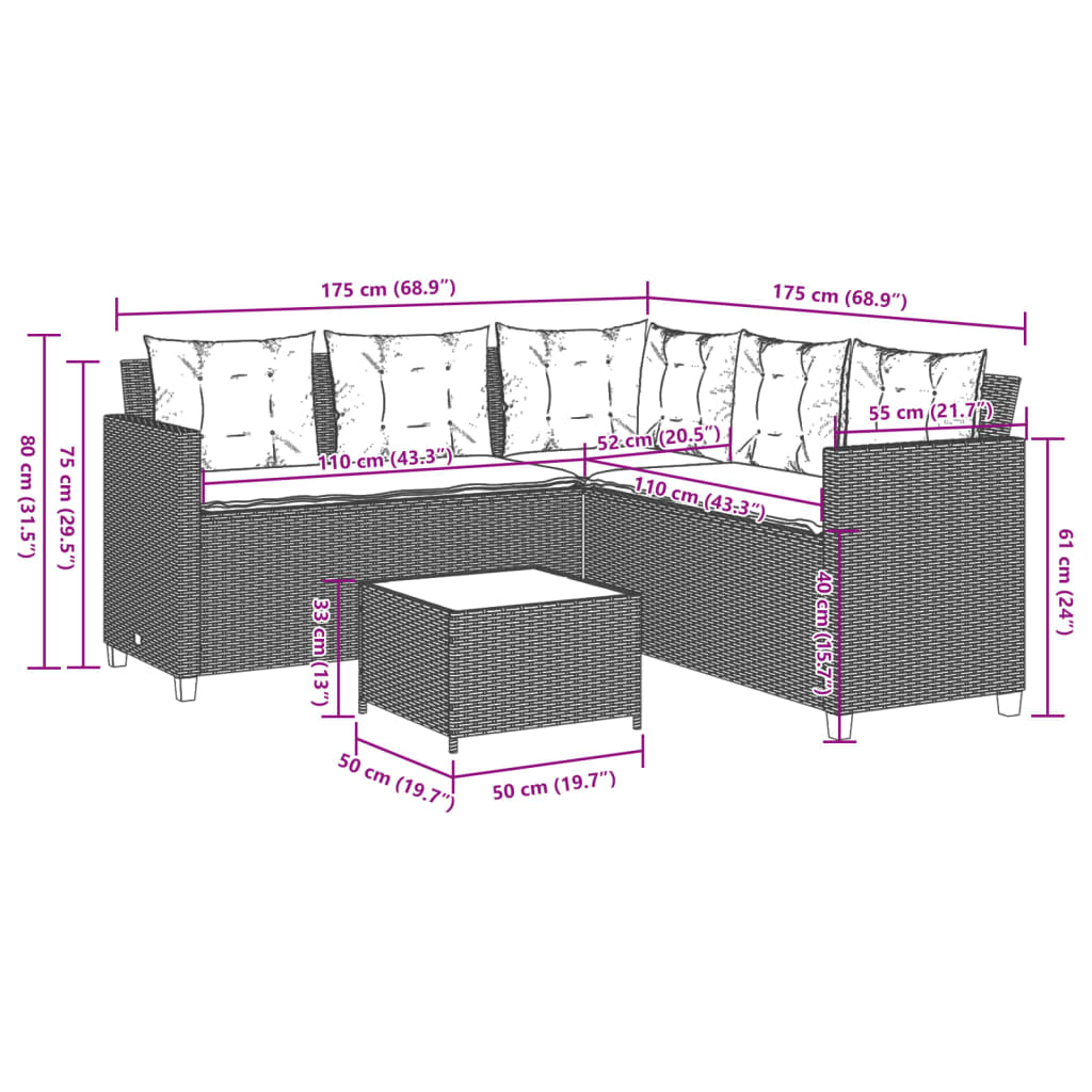 Garden Sofa with Table and Cushions L-Shaped Beige Poly Rattan